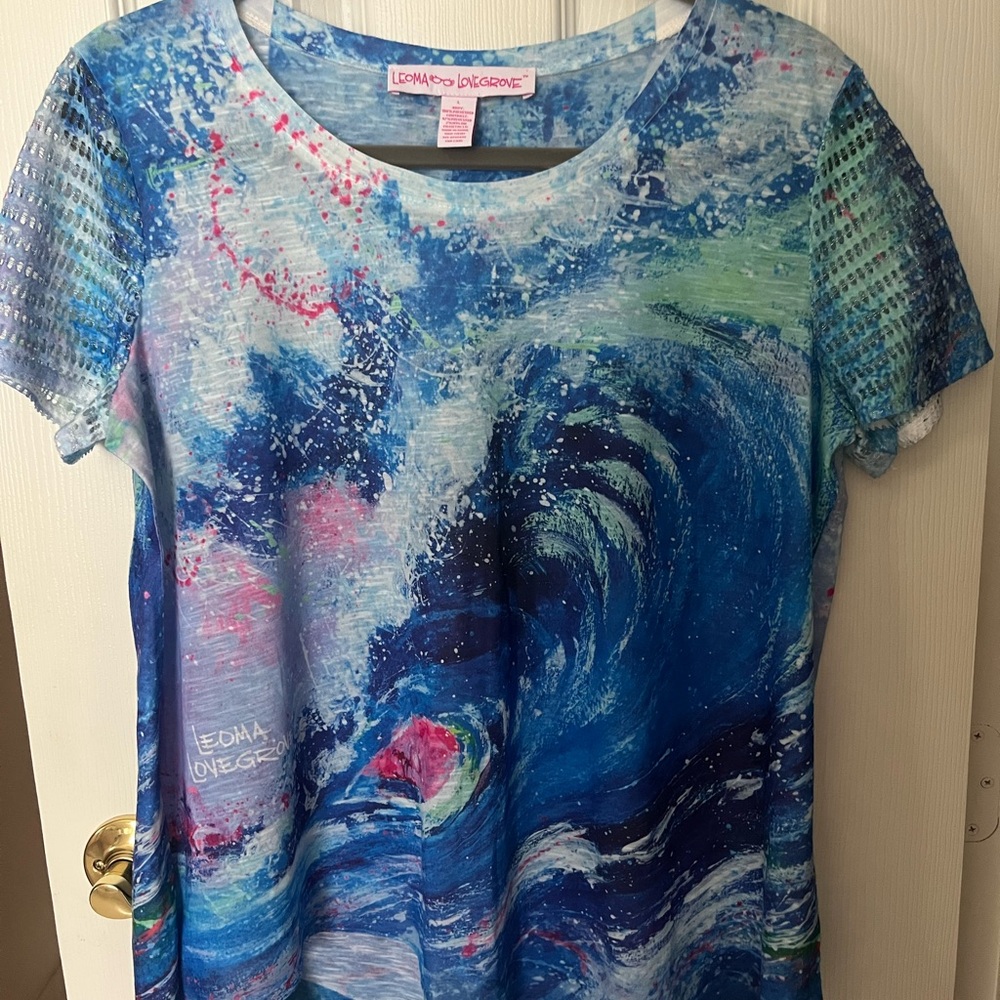 Leoma Lovegrove L Women's Blue Wave Print Tee